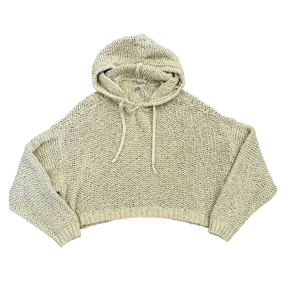 Pilcro Anthropologie Chunky Knit Cropped Hoodie Sweater Sage Green Large